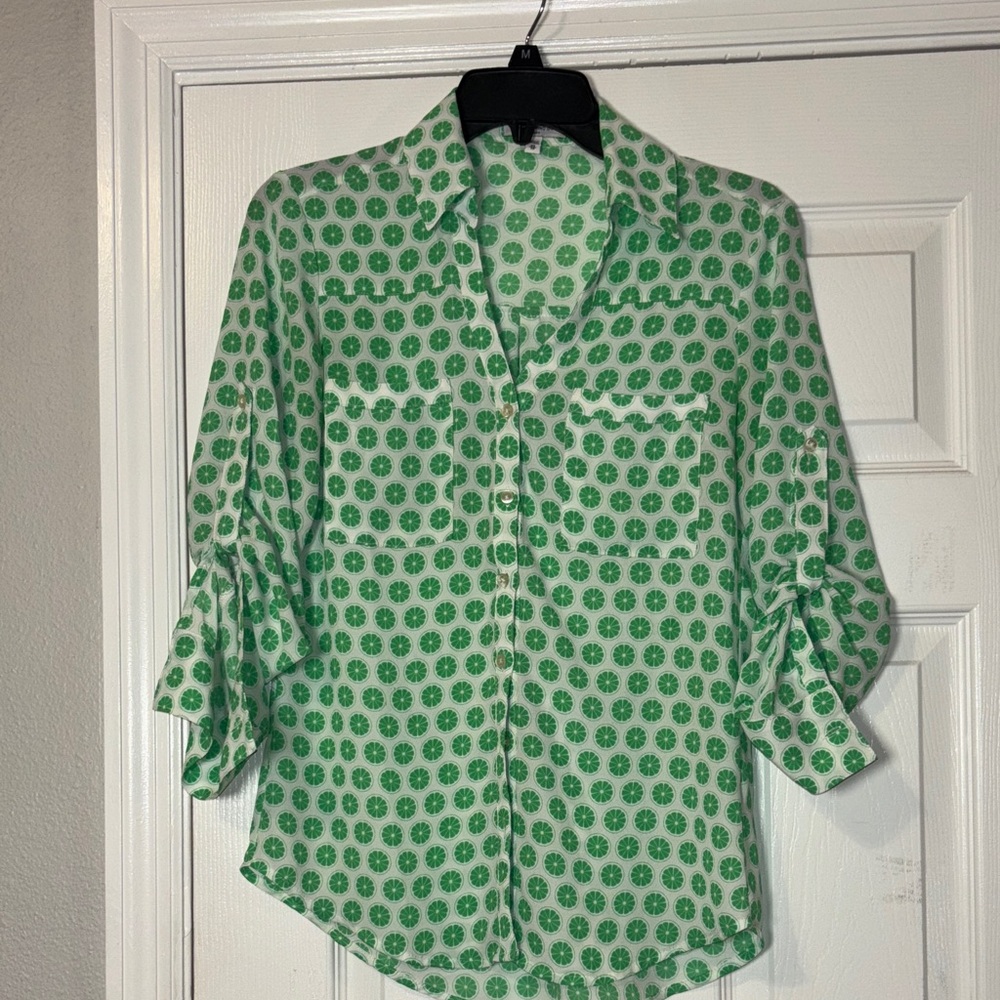 cinco de Mayo blouse Express Green Button Down Shirt Portofino top limes